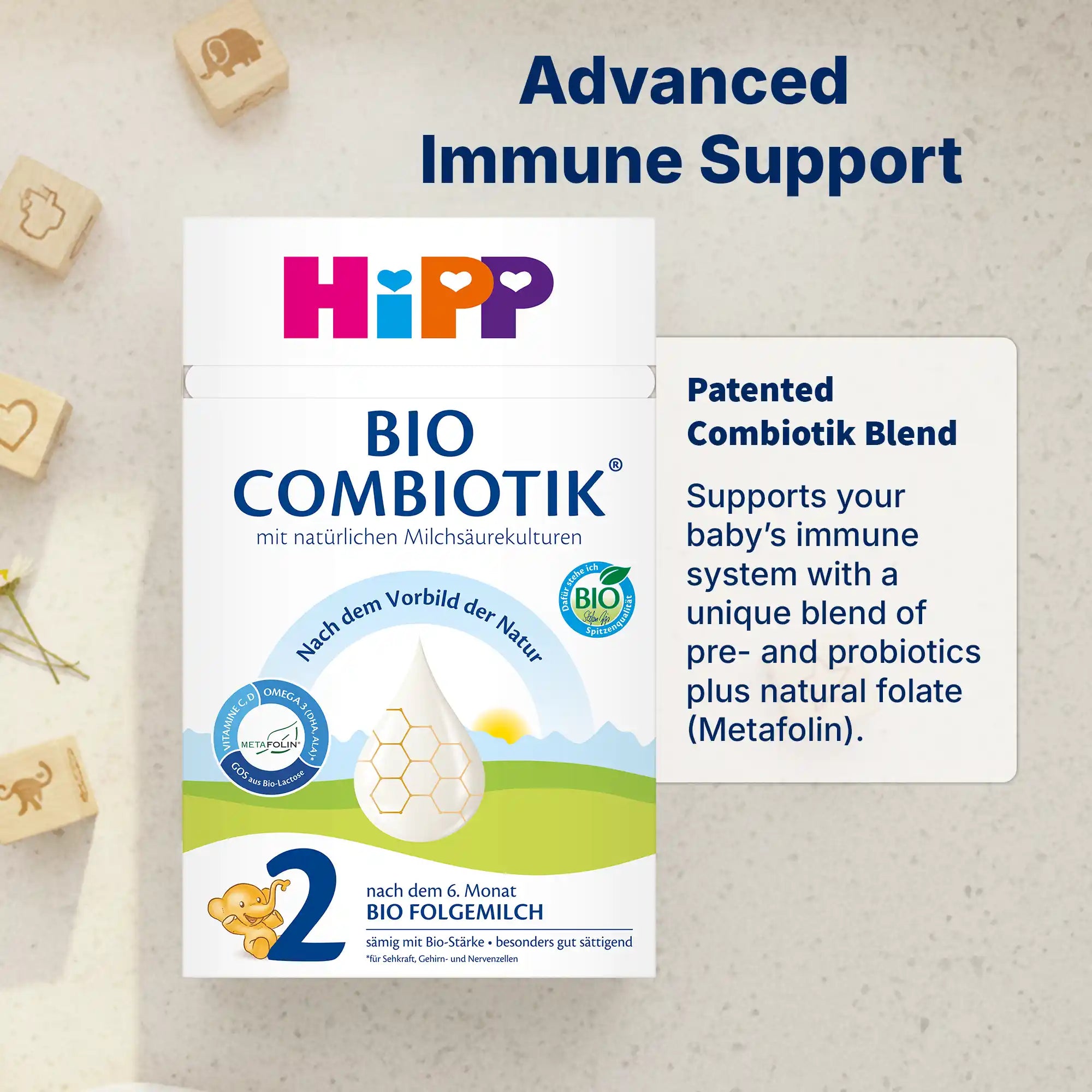 HiPP Combiotik Stage 2 – Organic Cow Milk Formula 6+ months, German Version (600g)