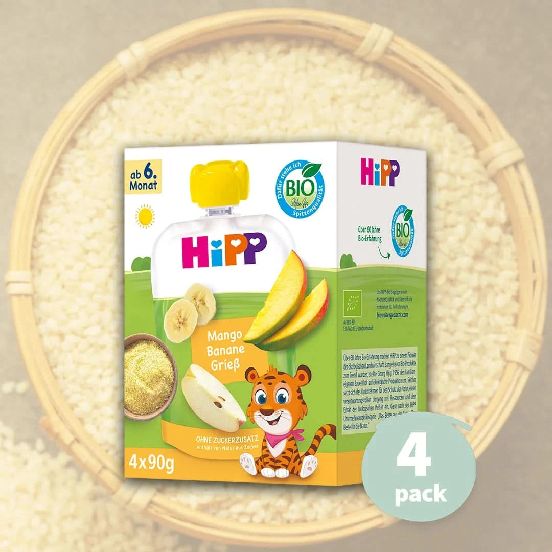 4x HiPP Mango Banana with Semolina - Organic Fruit Pouches 6+ months (90g)